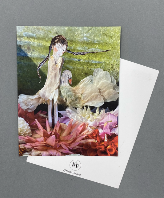 Postkarte,,Das Schwanenmädchen im Dahlienblütensee"